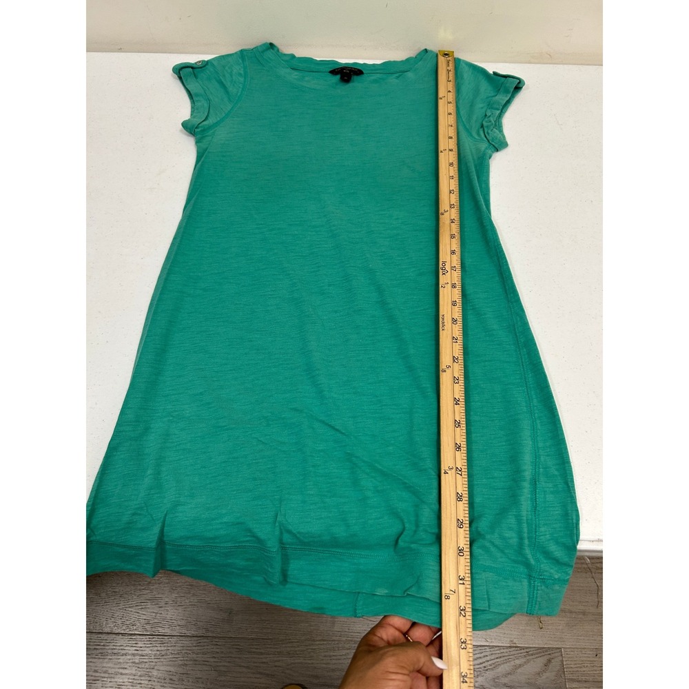 Banana Republic Petite Teal Green Slub Knit T-Shirt Dress Button Tab Sleeve PS - Picture 4 of 6